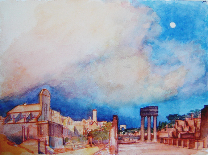 Foro_Romana_Roma_watercolor_11x14_inches_from_a_sketchbook_drawing_made_on_locationb_sm